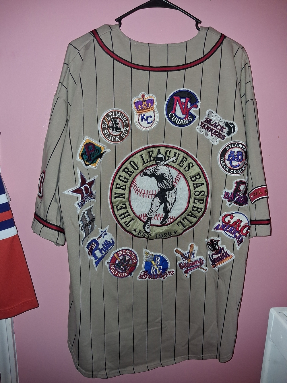Negro Leagues Baseball Authentic Gear Jersey Tan Pinstripe Men's XXL